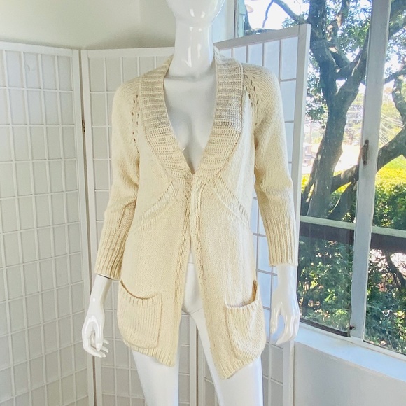 M.PATMOS Open Front Cotton Patch Pocket Sweater, M. - Picture 4 of 4